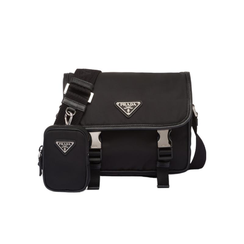 普拉达(PRADA)再生尼龙徽标印花斜挎包多功能可调节肩带商务休闲