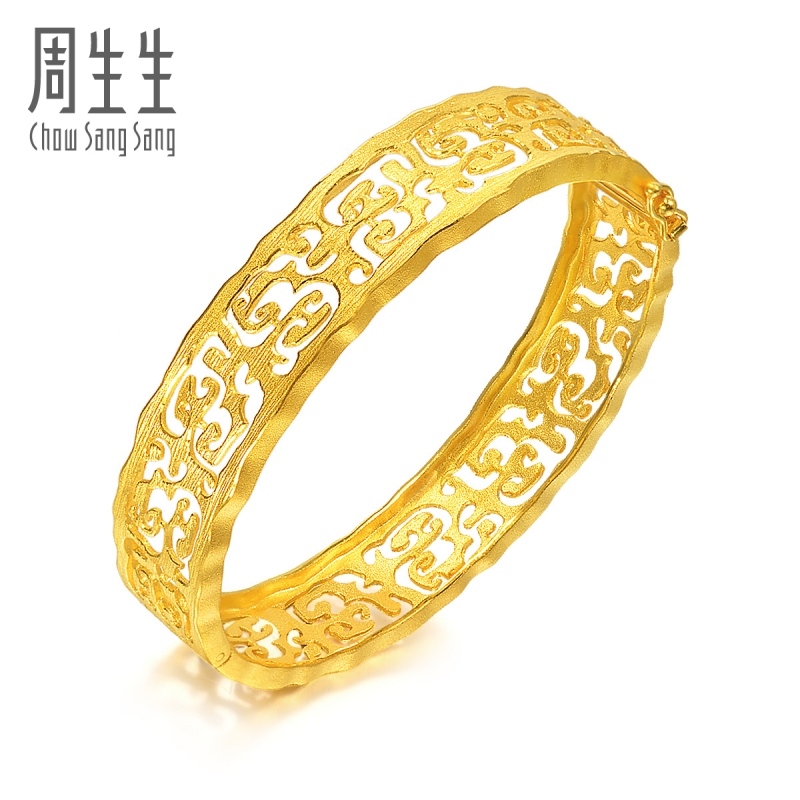 周生生(chow sang sang)足金首饰品通古图案树纹黄金手镯女款嫁妆金