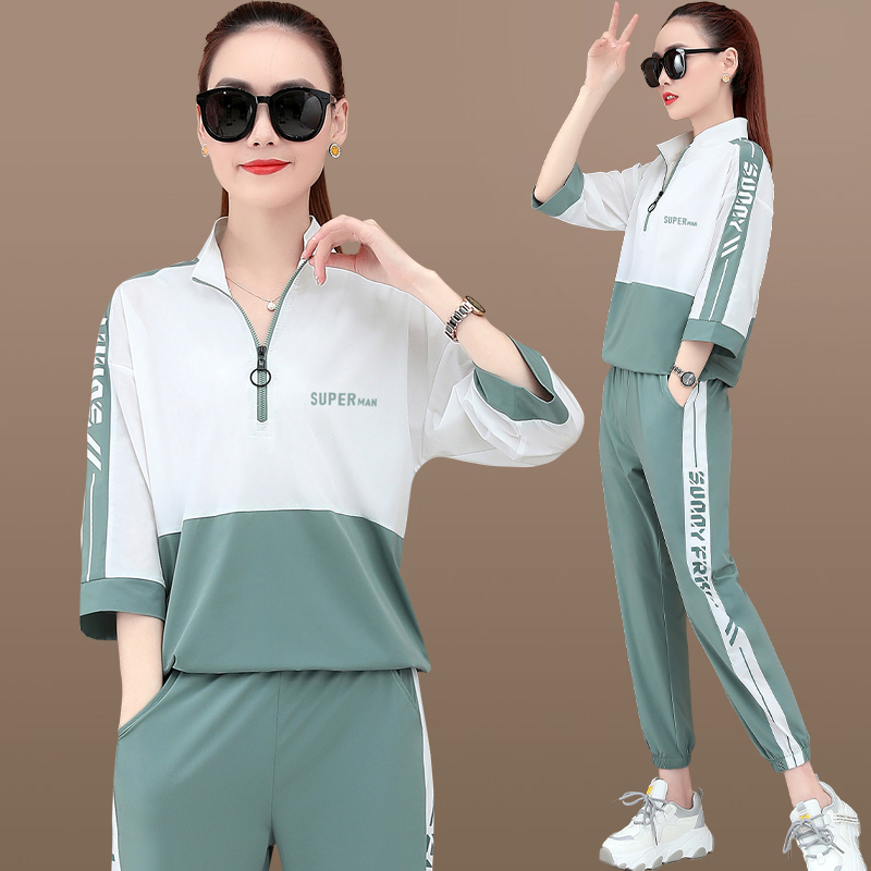 休闲套装女春夏2021新款时尚中长袖卫衣薄款洋气减龄运动服两件套