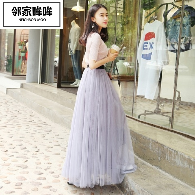 邻家哞哞纱裙半身裙长裙公主裙chic韩风裙子学院大摆加蓬百褶裙纱蓬蓬