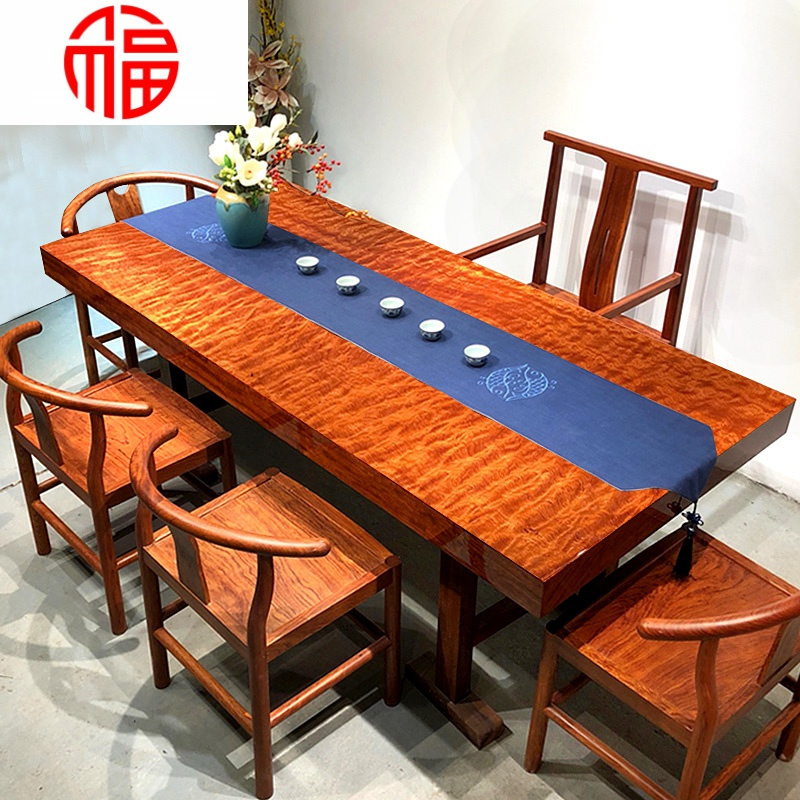 巴花实木大板原木功夫茶桌大班台老板办公桌椅组合奥坎新中式茶台舒适