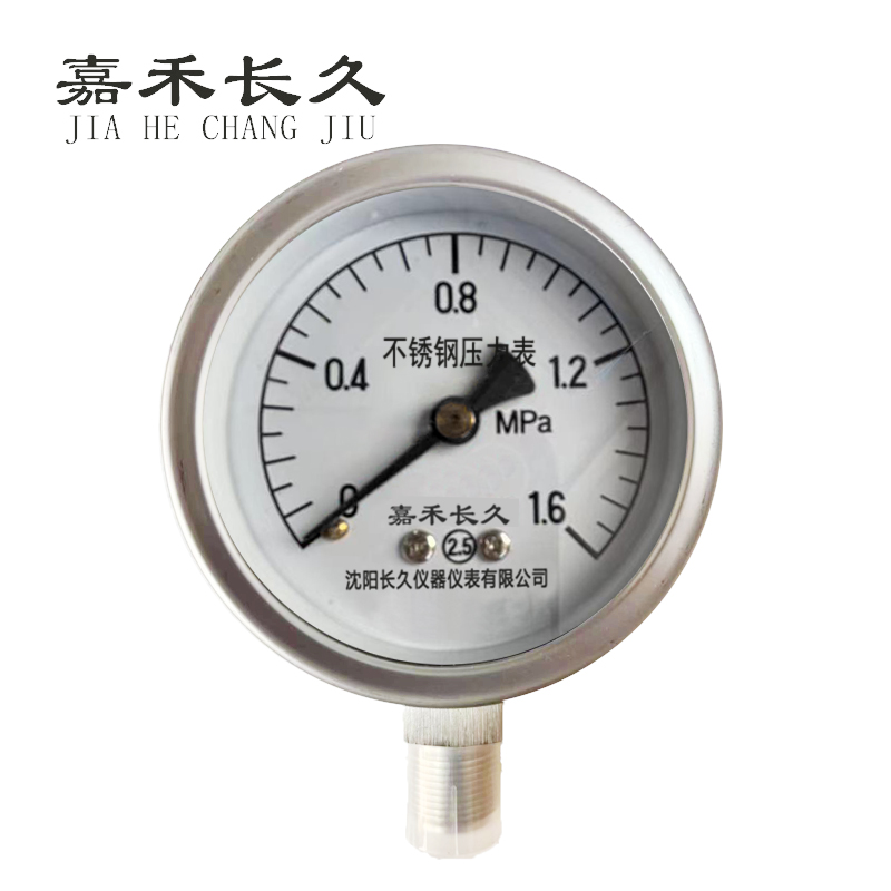 嘉禾长久+不锈钢压力表检测定制型+Y60BF+块 0-1.6Mpa