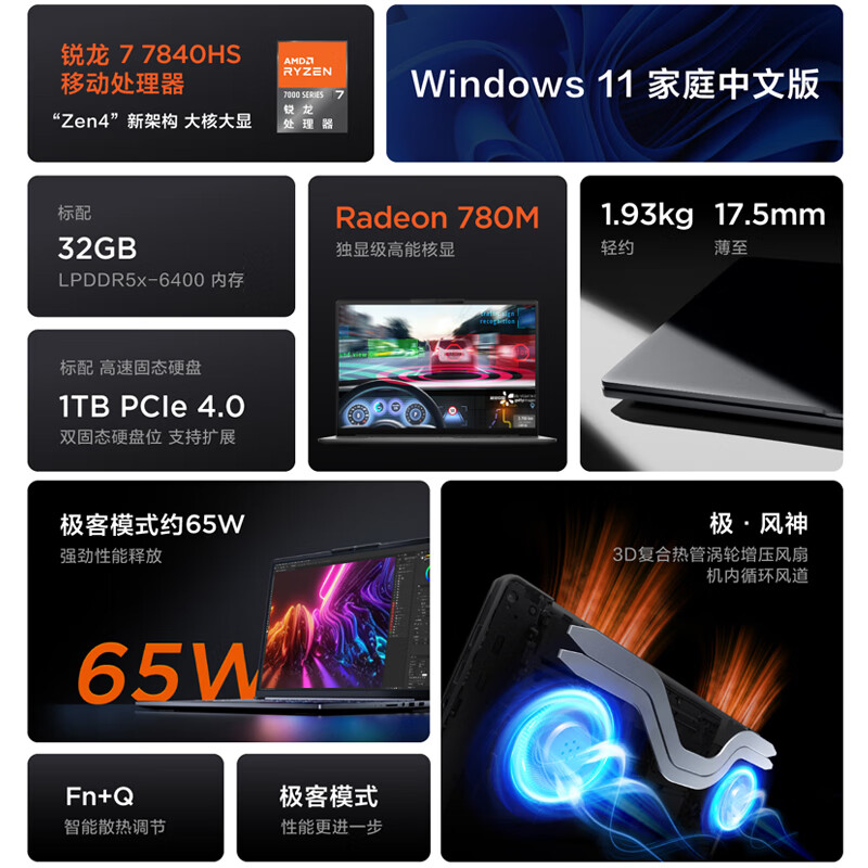 联想笔记本电脑 小新Pro 16 APH8 R7-7840HS 32G 1TB高清大图