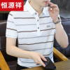 恒源祥夏季条纹短袖T恤男士休闲高端冰丝棉T翻领POLO衫男爸爸上衣