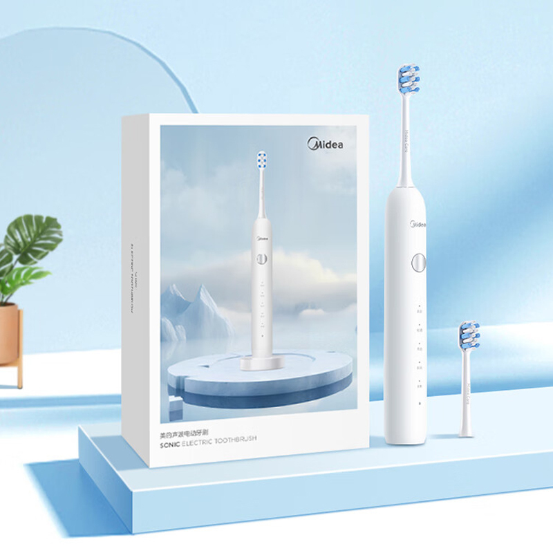 美的(Midea)电动牙刷 防水感应式充电2刷头MR1系列冰川白MC-AJ010台