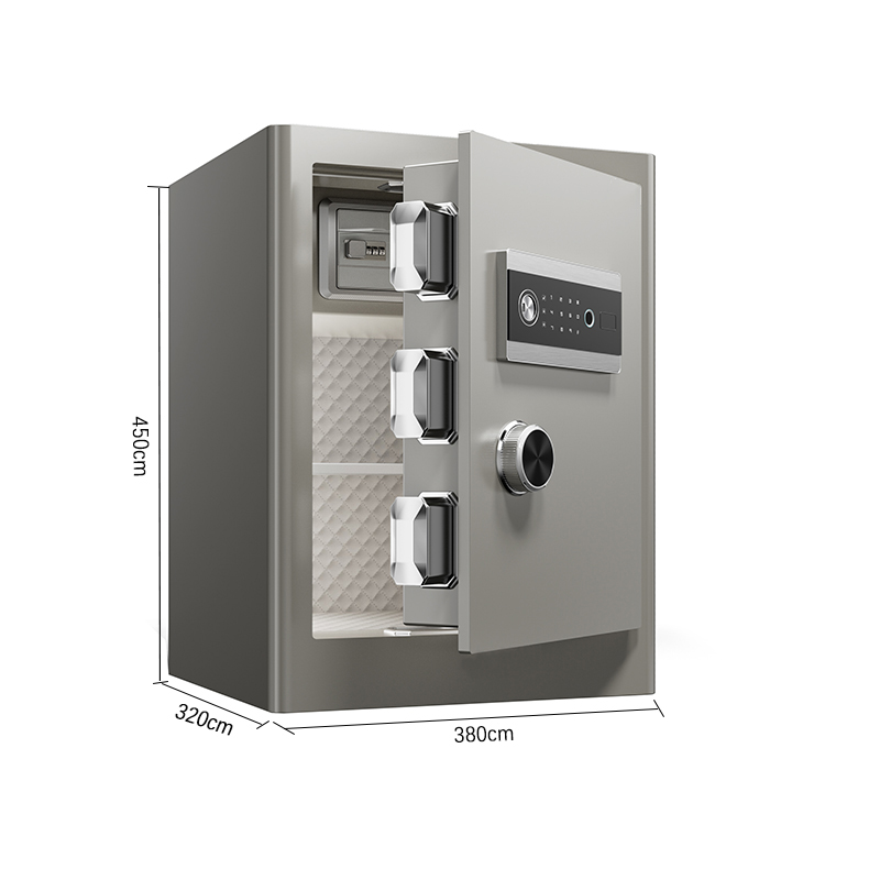 鑫金虎 保险柜家用小型指纹密码锁 H450×W380×D320 灰银色高清大图
