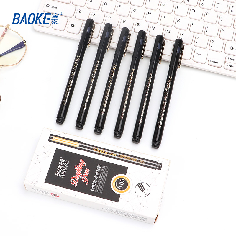 宝克(BAOKE)BK1250/BK1260/A12 针管笔 适用于绘图/漫画制作/财务书写 黑色 12支/盒 1盒