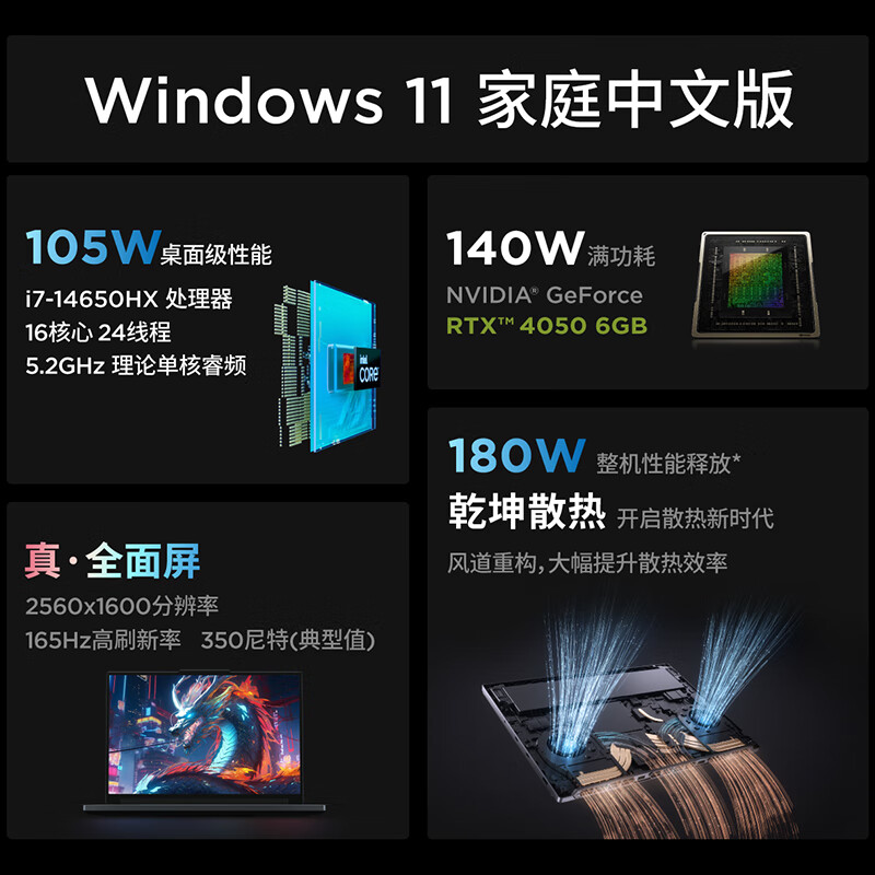 联想(Lenovo)拯救者Y7000P 16英寸电竞游戏笔记本电脑(14代酷睿 i7-14650HX 32G 1T RTX4050 6G独显 2.5K 165Hz)定制高清大图