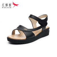 红蜻蜓女鞋2025凉鞋女牛皮厚底软皮软底女鞋一字扣防滑妈妈鞋