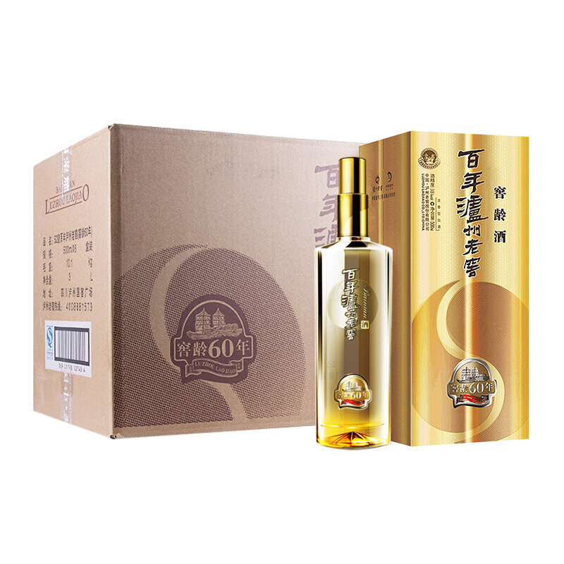 泸州老窖百年窖龄酒浓香型白酒窖龄60年38度整箱装500ml6瓶