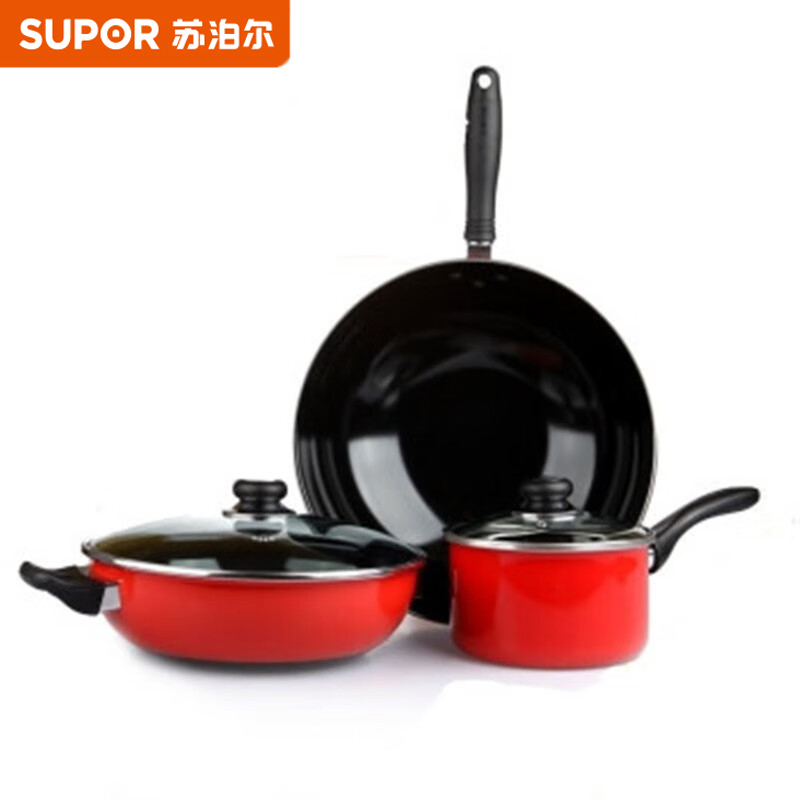 苏泊尔(SUPOR)炫亮三件套装厨房组合套装锅具搪瓷防锈铁锅礼品套装锅具T1133K