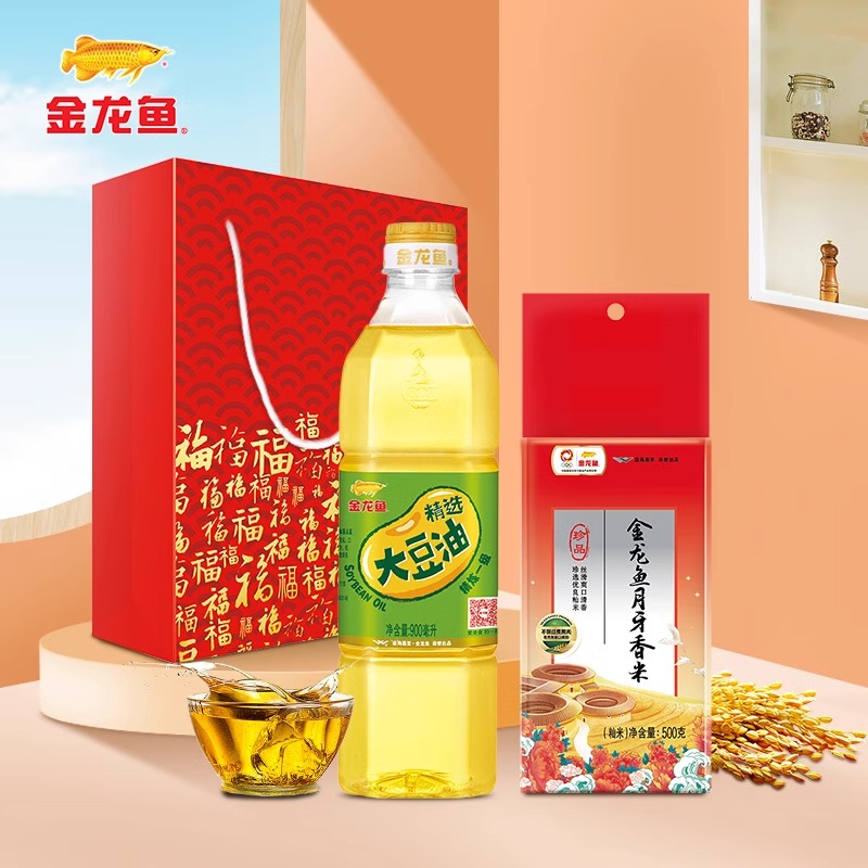 金龙鱼稻米油400ml+大米500g礼袋高清大图
