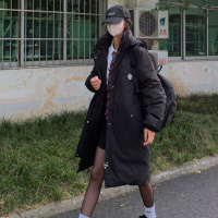 2023新款跑男同款加厚连帽棉服冬季女式学院风长款过膝棉衣外套