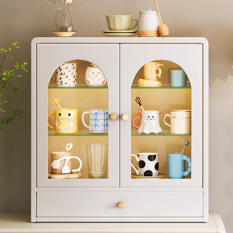 杯子收纳置物架客厅桌面防尘橱柜双开门放水杯玻璃杯咖啡杯收纳柜