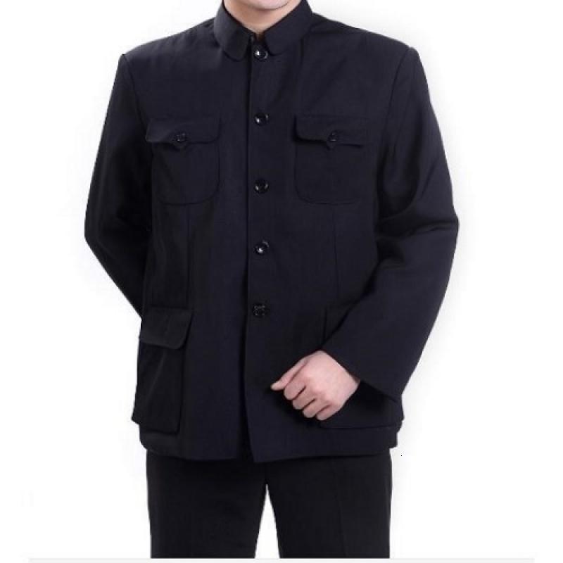 春季中山装翻领男老式中山服宽松大码上衣外套多口袋爷爷装_7