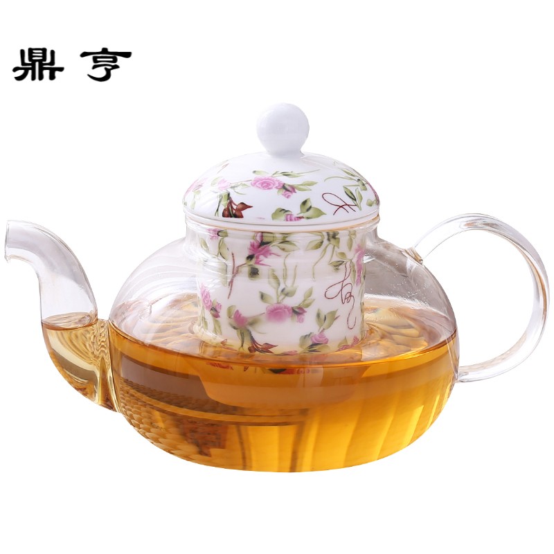 鼎亨田园英式下午茶茶具煮水果茶壶陶瓷耐热玻璃花茶壶单壶无底座