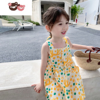 绿彩虹光女童裙子夏儿童夏季背心连衣裙小童公主裙韩版洋气宝宝夏装吊带裙
