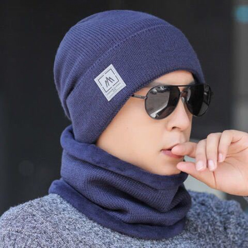 欣鸿茗帽子男冬季针织帽加绒加厚保暖毛线套头帽青年棉护耳帽骑车防风