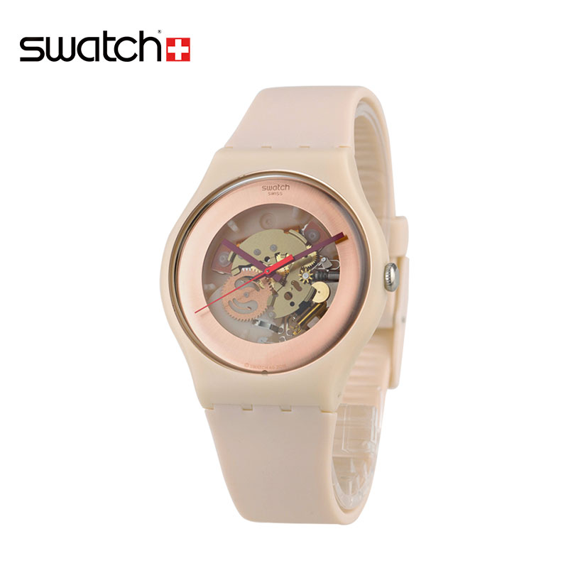 Swatch/斯沃琪手表 裸粉透视机芯石英男女表玫瑰之影