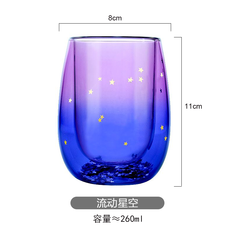 家用双层隔热可爱水杯子烘焙精灵创意潮流星空辰女ins梦幻网红玻璃杯 流动星空