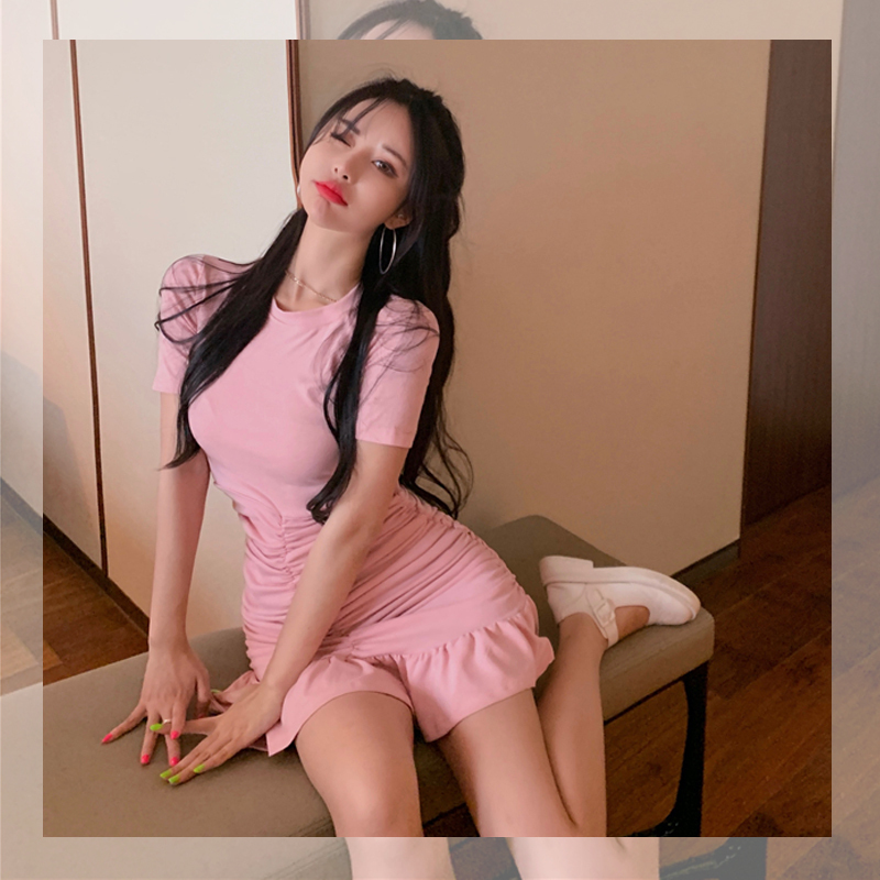荷叶边性感连衣裙女夏季显瘦紧身包臀短裙皱褶鱼尾裙2021连衣裙视频