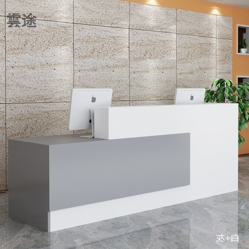 公司前台接待台吧台烤漆收银台转角小型柜台桌店铺院简约现代定制免漆