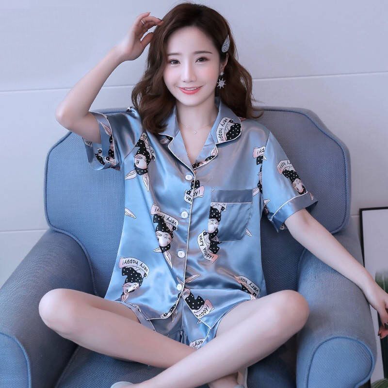 guoer睡衣女夏季冰丝韩版性感短袖学生家居服夏季薄款女士丝绸睡衣