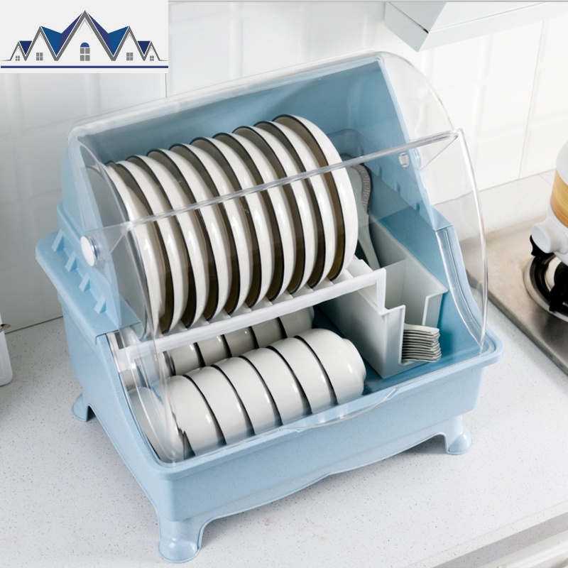 厨房带盖碗碟收纳盒抽屉式特大餐具碗筷沥水架密封多功能小型碗柜 三维工匠收纳层架