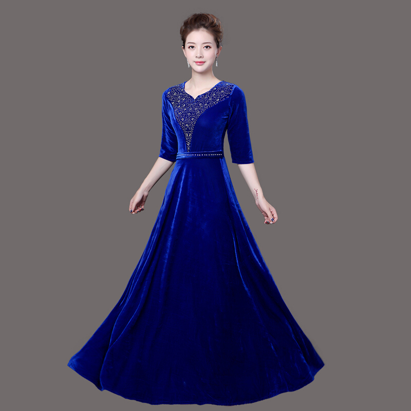 金丝绒大合唱礼服合唱服长裙女士中老年合唱团演出服装指挥服视频