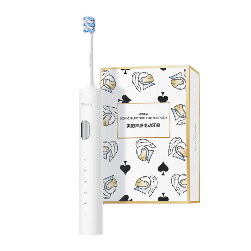 美的(Midea)电动牙刷成人/学生 声波震动智能换区提醒软毛刷头*2 YS7 白