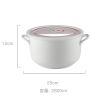 简约陶瓷带盖保鲜碗 双耳密封大容量汤碗 微波炉专用陶瓷碗 8英寸双耳保鲜碗 约2300毫升