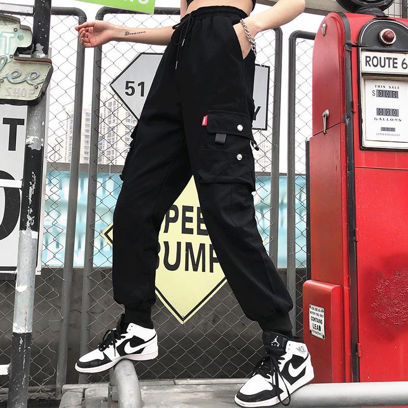 大码工装裤女胖mm休闲裤200斤宽松显瘦束脚裤bf胖妹妹哈伦裤子潮