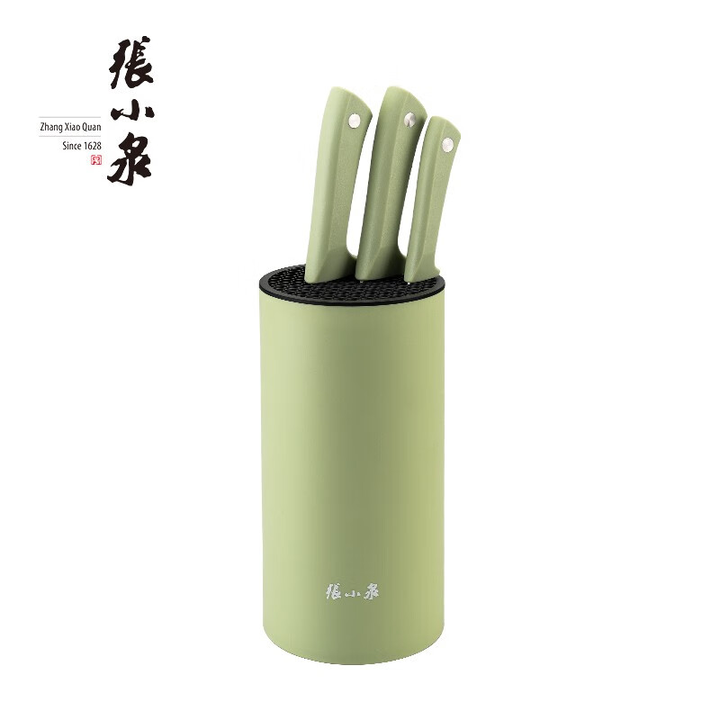 张小泉 摩捷-(水果刀+小厨刀+切片刀+刀座)淡雅绿刀具四件套高清大图