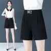 休闲西装短裤女夏季薄款2021新款宽松显瘦中裤高腰直筒阔腿五分裤 黑色 高档西装面料 S [85-95斤]