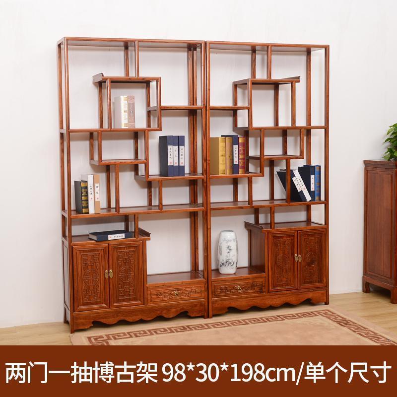 BONJEAN博古架实木中式多宝阁仿古客厅隔断置物古董茶叶展示架榆木陈列柜 两门一抽博古架一组包邮1米以下