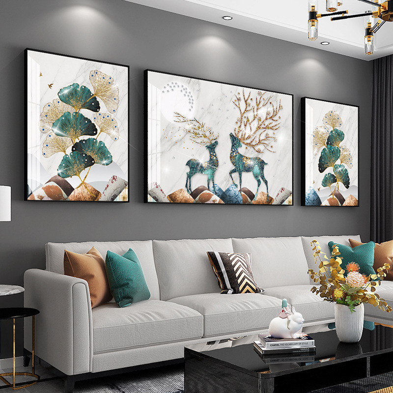 怡茹沙发背景墙上挂画客厅装饰画高档大气壁画轻奢现代简约镶钻晶瓷画