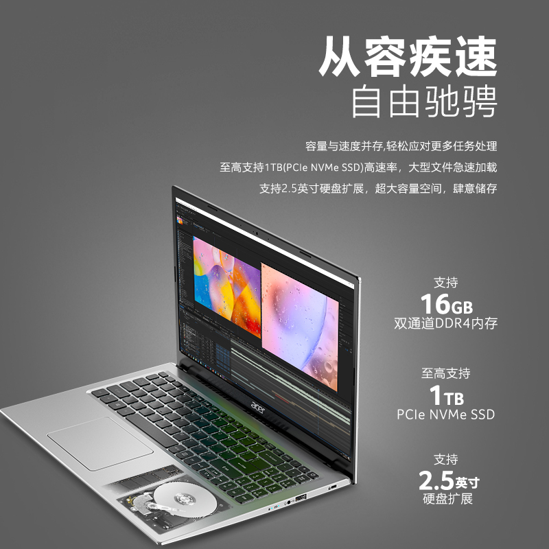 宏碁(acer)蜂鸟Fun S50 15.6英寸轻薄本笔记本电脑(11代酷睿i7-1165G7 16G 512GB 锐炬Xe显卡)高清大图