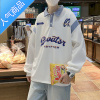 喻娄翻领POLO衫卫衣男夏季国潮嘻哈拼色字母印花潮流情侣宽松长袖T恤