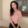 大码微胖女孩修身显瘦上衣夏季设计感粉色polo领短款露脐T恤ins潮 粉色T恤 M