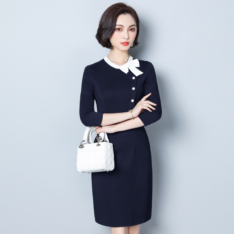 yuyi原创千鸟格连衣裙女秋装2020新款收腰显瘦气质修身职业装裙子蝴蝶