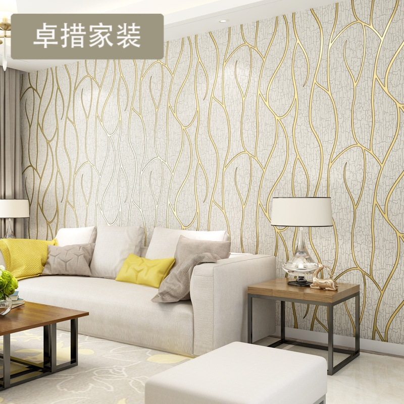 简约现代客厅电视背景墙壁纸 3D条纹鹿皮绒无纺布墙纸卧室 影视墙壹德壹