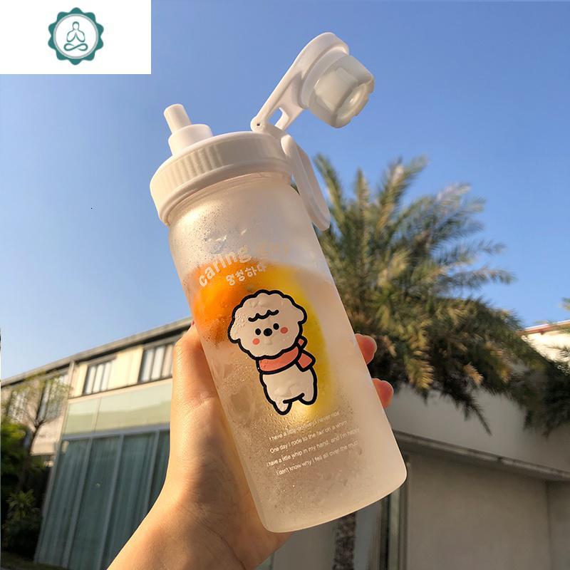 磨砂水杯简约清新森系带吸管玻璃杯便携可爱少女杯子创意个性潮流 封后 透明围巾500ml送运费险