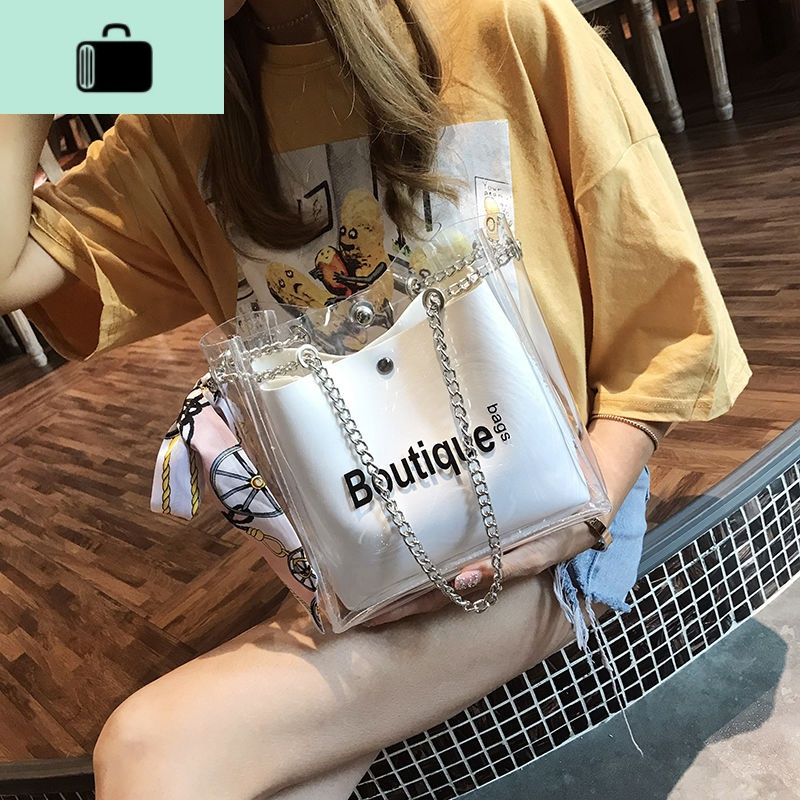 包包女2019新款透明果冻子母链条包女学生斜挎包女士单肩包手提包NEW LAKE