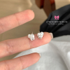 S925纯银不规则爱心蝴蝶结耳钉女小巧百搭日常耳环耳饰春夏潮