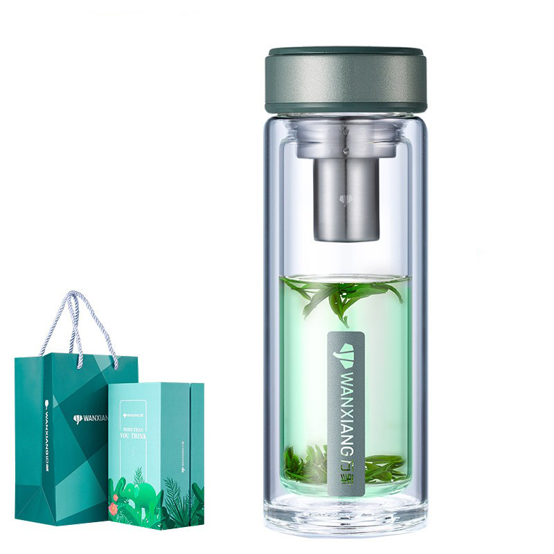 万象双层玻璃杯水杯女可爱茶杯茶水分离便携夏天视频