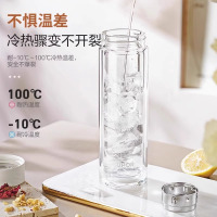 苏泊尔双层玻璃杯大容量家用便携高颜值女士茶水分离泡茶水杯子双层玻璃杯子男茶水分离泡茶杯耐高温办公室水杯新KC23GR10
