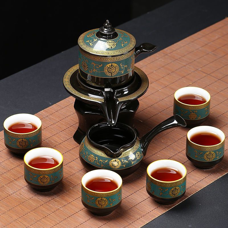 苏宁放心购懒人自动旋转石磨茶壶茶杯功夫茶具陶瓷家用整套装泡茶神器