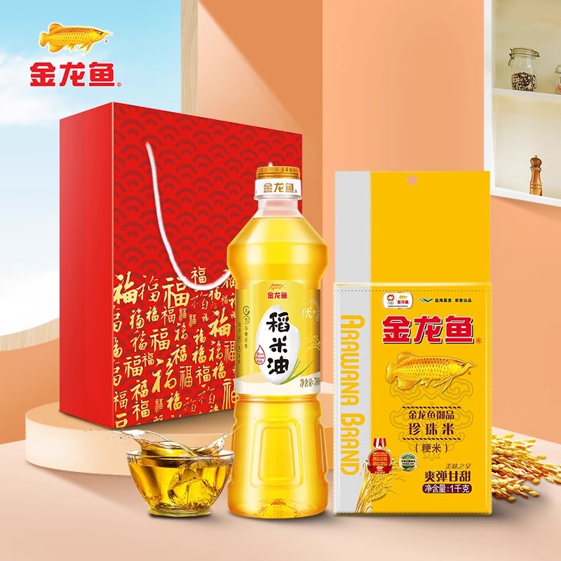 金龙鱼稻米油400ml+大米500g礼袋高清大图