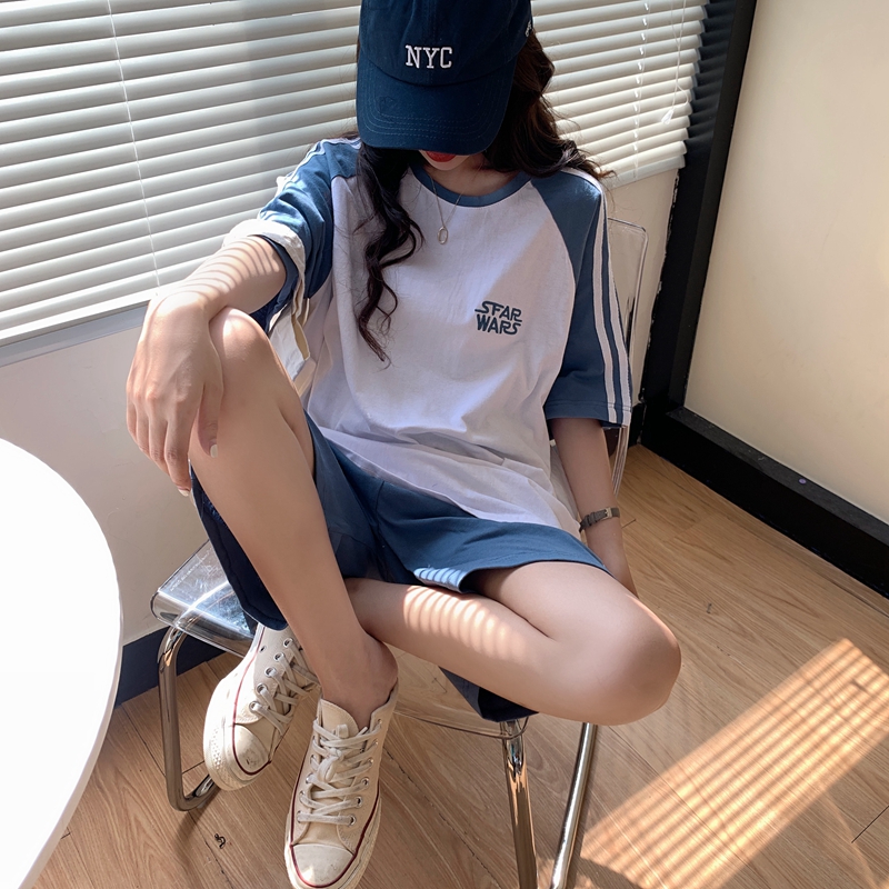 艳如飞棉跑步运动休闲套装女五分裤子短袖t恤夏季韩版宽松时尚两件套套装