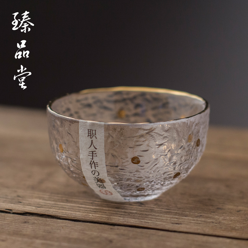 纯手工玻璃杯茶杯杯子小号描金锤纹水杯酒杯日式透明主人功夫单杯|点金宽口杯